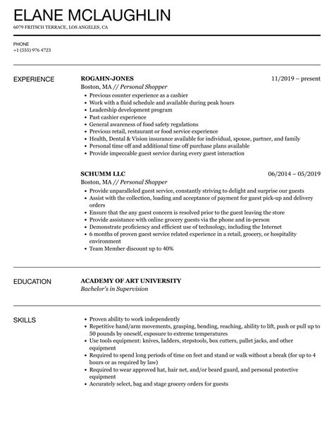 personal shopper description for resume.